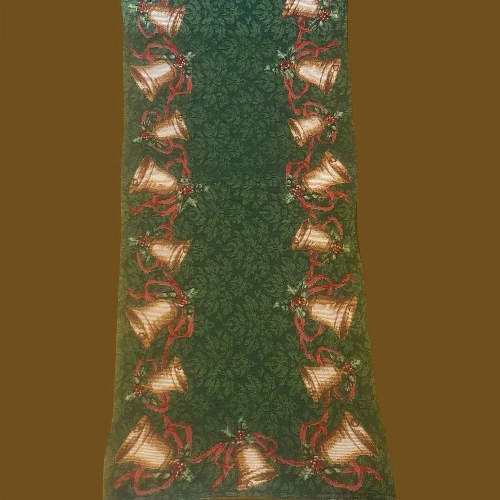Festive Green Table Runner with Bells
